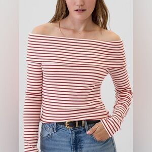 Gap Red and White Ribbed Foldover Top sz L